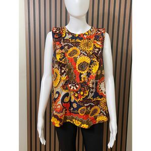 J. Crew Darwin Ratti Women's 12 Yellow Blouse Silk Tank Top Twill Ruffle Floral